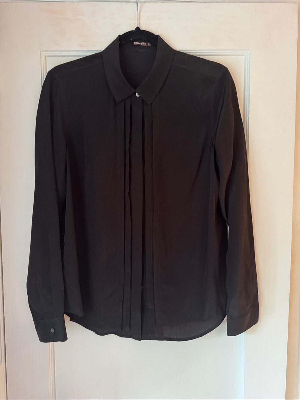 J. McLaughlin Black Pleated-Front Long-Sleeve silk Shirt